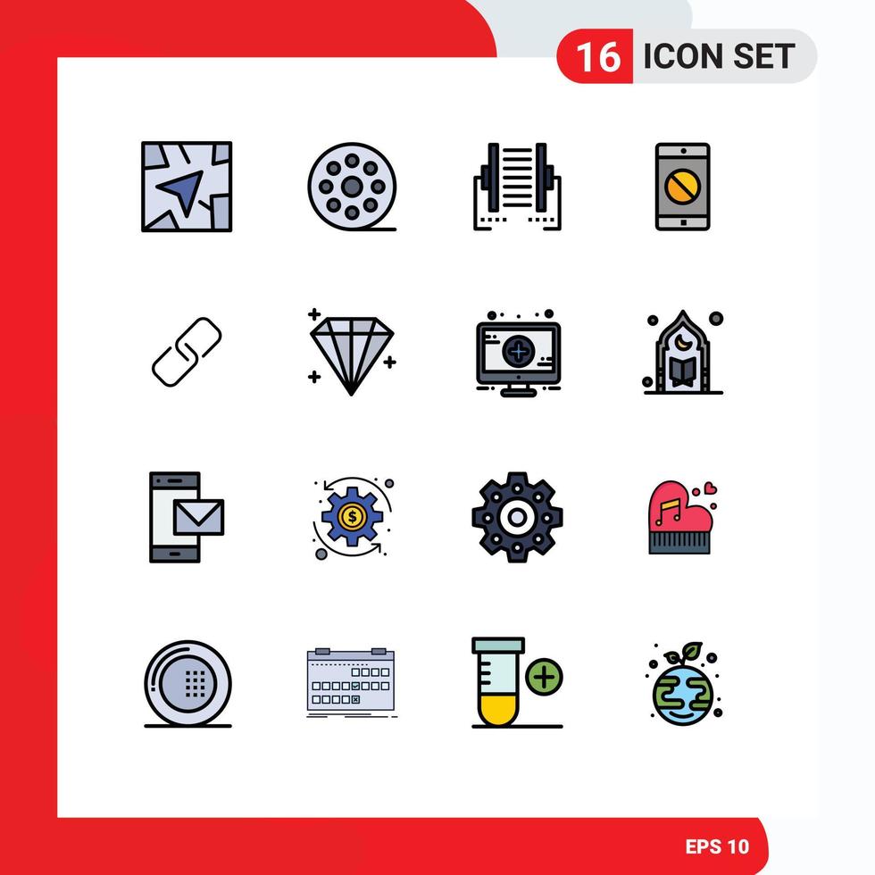 conjunto de 16 iconos de interfaz de usuario modernos signos de símbolos para conexión de clip pin aplicación móvil deshabilitada elementos de diseño de vectores creativos editables