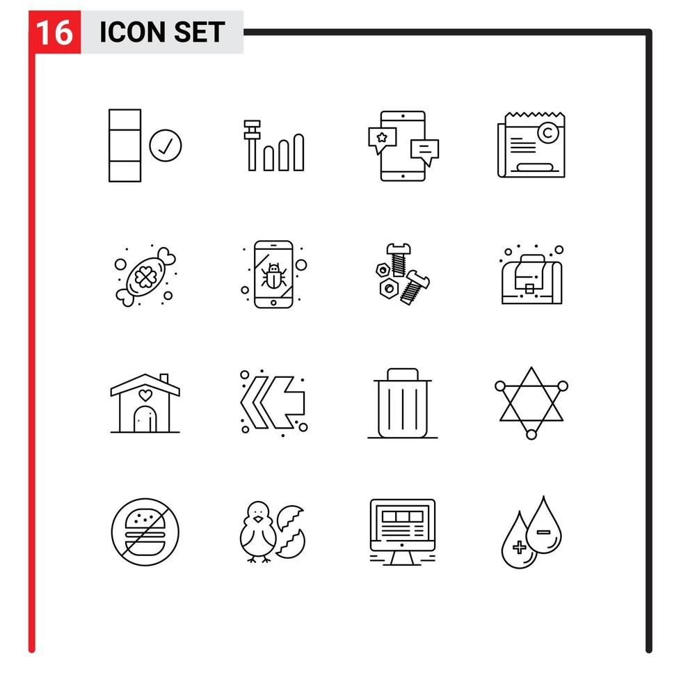 Stock Vector Icon Pack of 16 Line Signs and Symbols for day candy network file restriction Editable Vector Design Elements