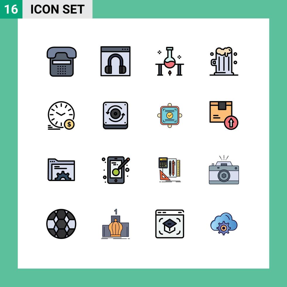 Flat Color Filled Line Pack of 16 Universal Symbols of food beer help science lab science Editable Creative Vector Design Elements