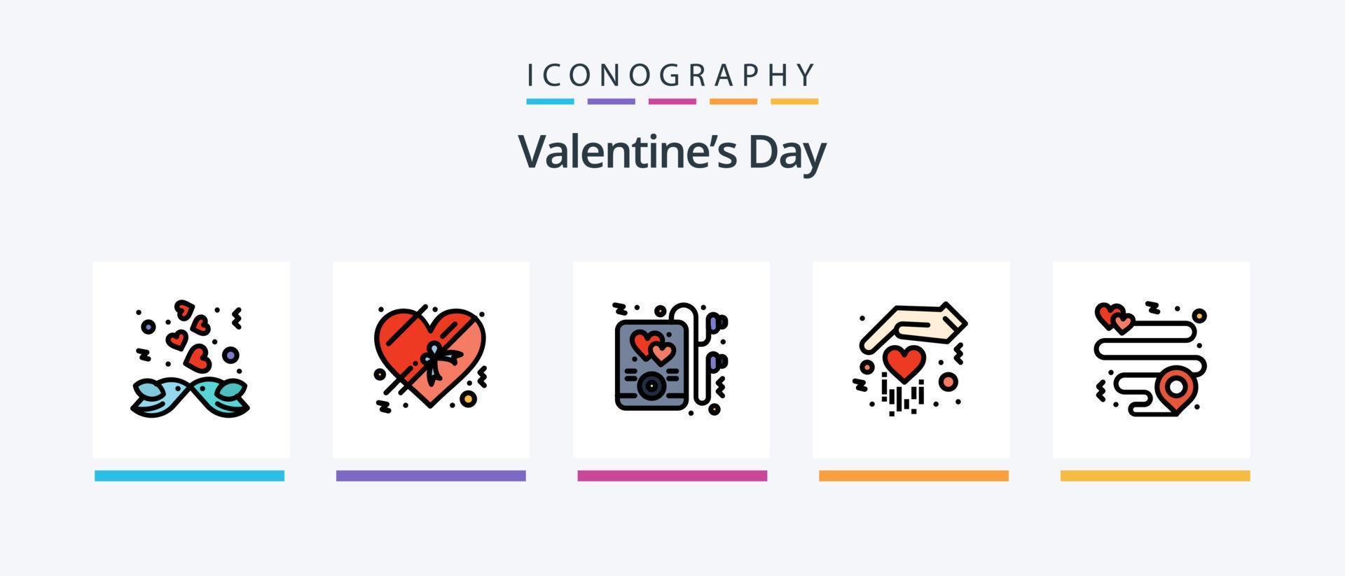 Valentines Day Line Filled 5 Icon Pack Including . hand. heart. gift. location. Creative Icons Design vector