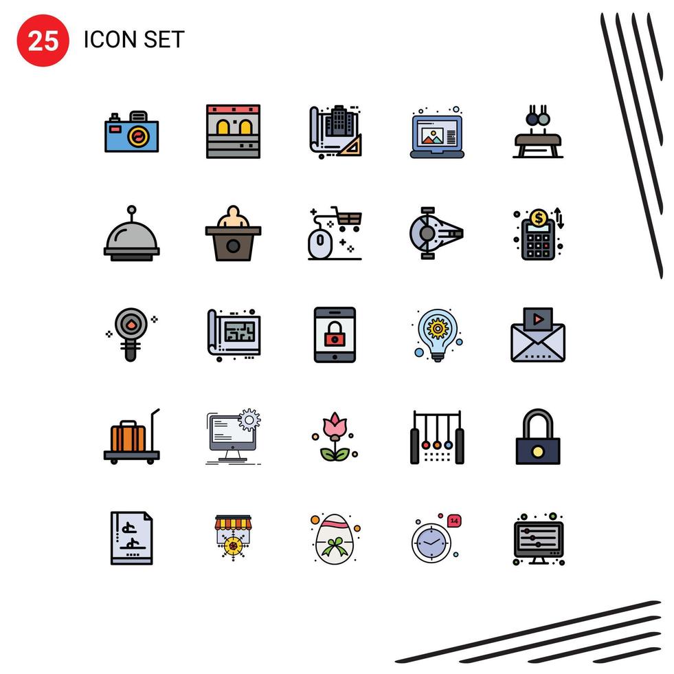 25 User Interface Filled line Flat Color Pack of modern Signs and Symbols of rings fitness blueprint exercise draw Editable Vector Design Elements