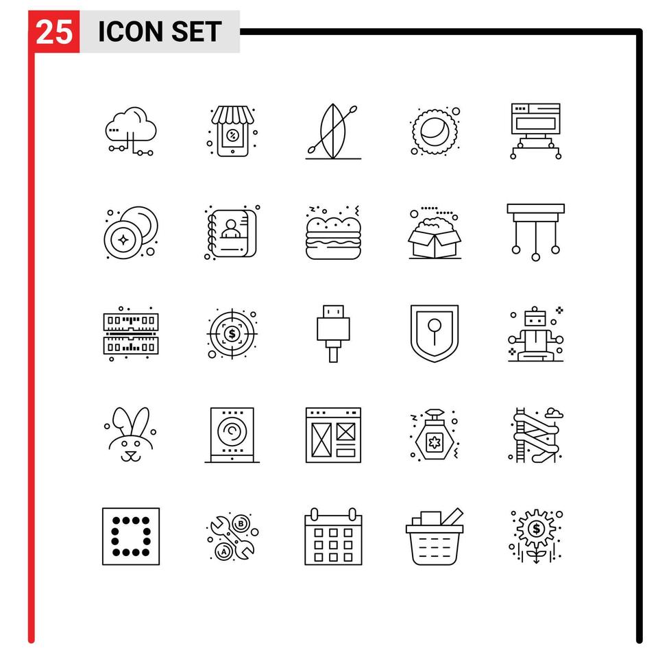 Set of 25 Vector Lines on Grid for cash data boat connection pie Editable Vector Design Elements