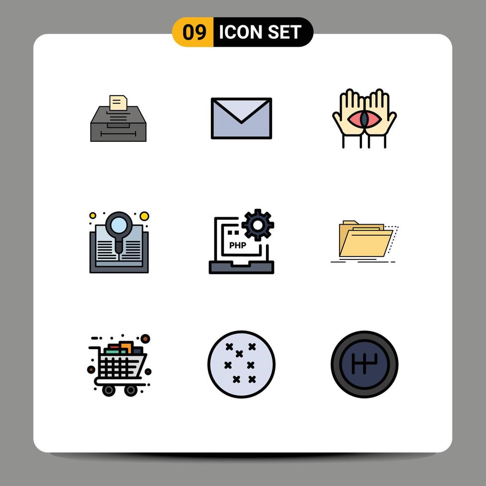 Set of 9 Vector Filledline Flat Colors on Grid for coding search destiny research book Editable Vector Design Elements