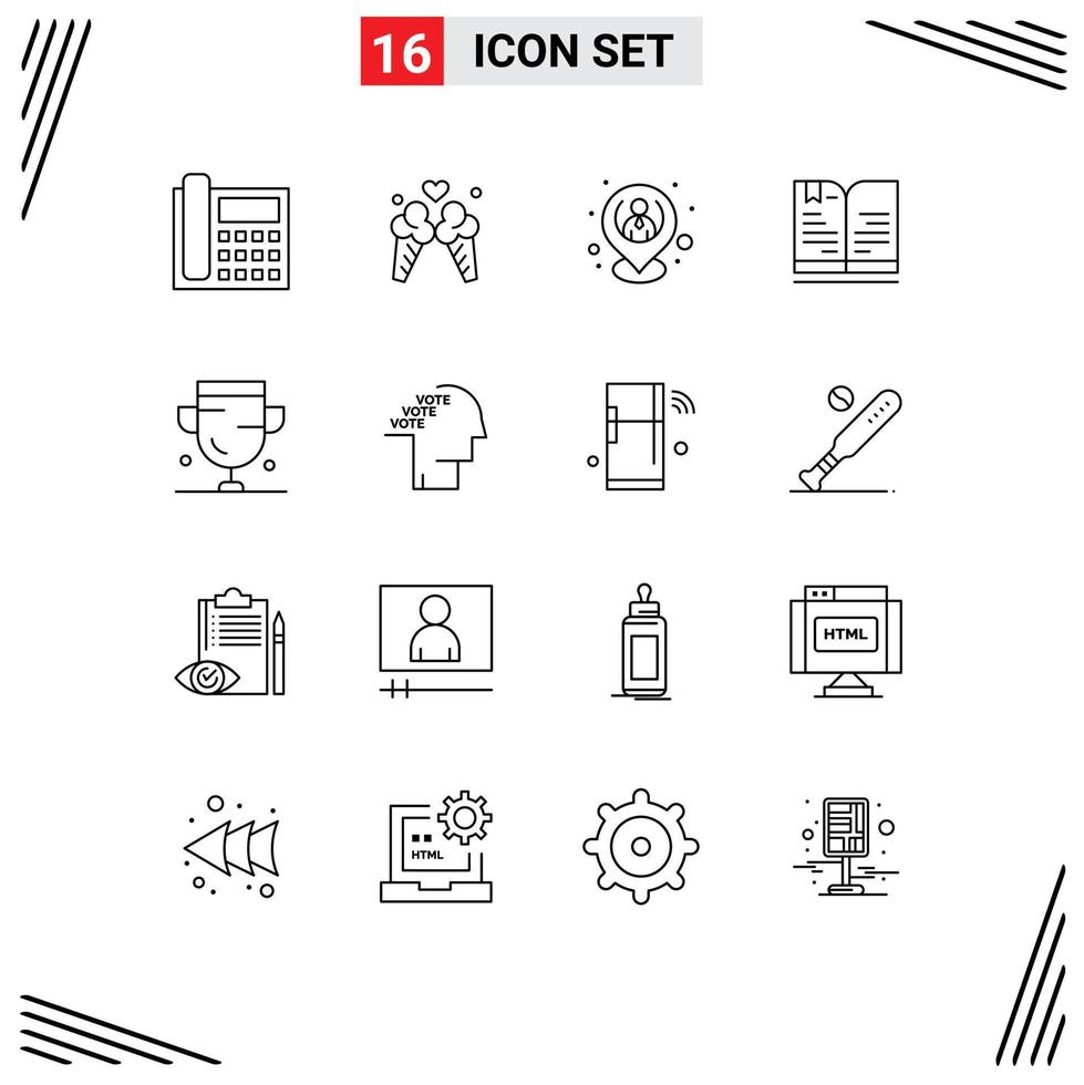 User Interface Pack of 16 Basic Outlines of note book sweet back to school location Editable Vector Design Elements