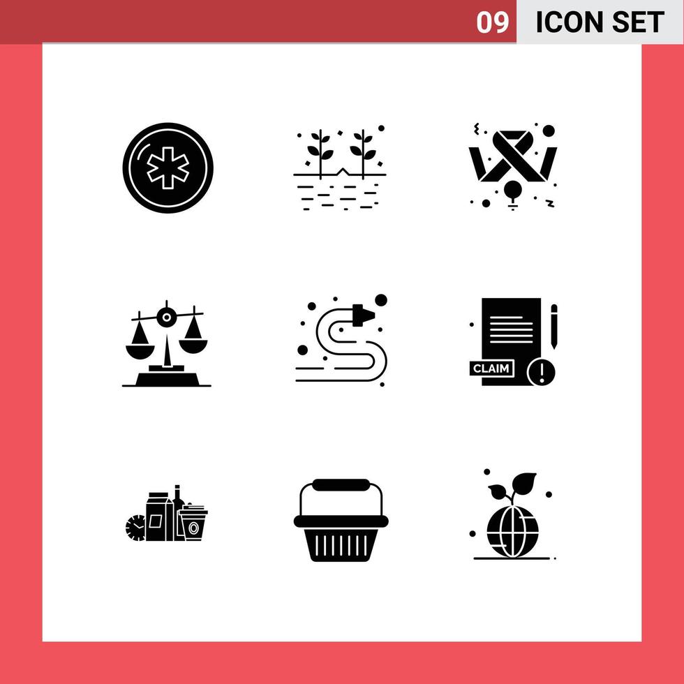 9 Thematic Vector Solid Glyphs and Editable Symbols of fire hose law grains justice feminism Editable Vector Design Elements