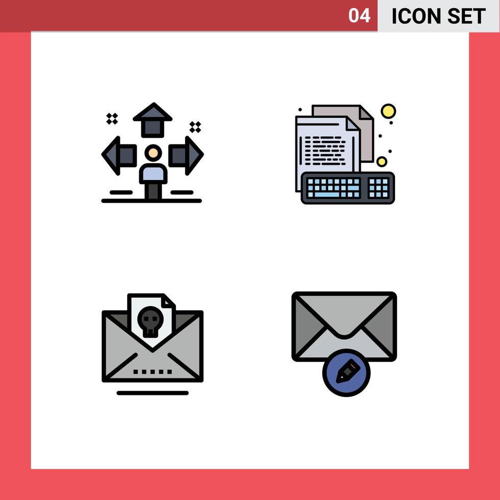 Set of 4 Commercial Filledline Flat Colors pack for direction file man computer letter Editable Vector Design Elements