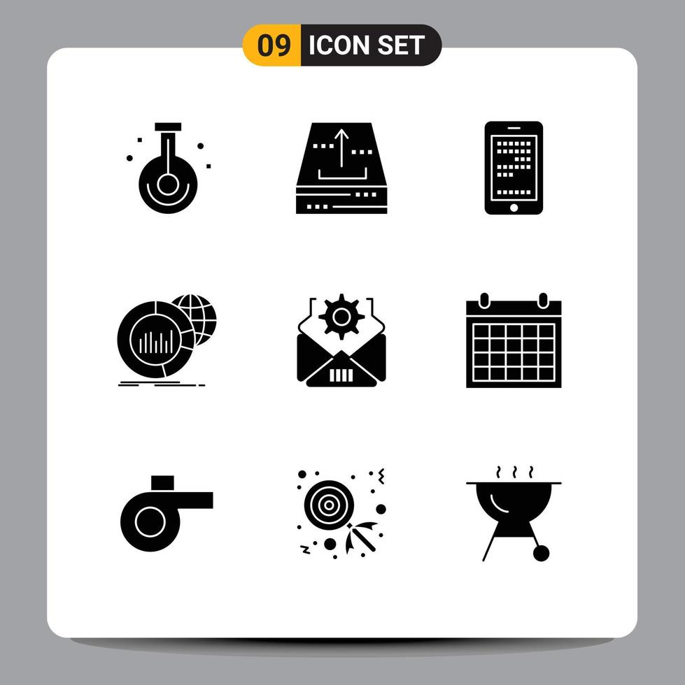 Group of 9 Solid Glyphs Signs and Symbols for world chart office big cell Editable Vector Design Elements