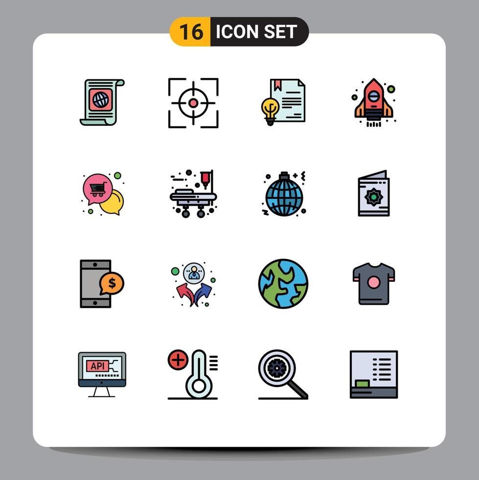 Mobile Interface Flat Color Filled Line Set of 16 Pictograms of mail spaceship target rocket invention Editable Creative Vector Design Elements