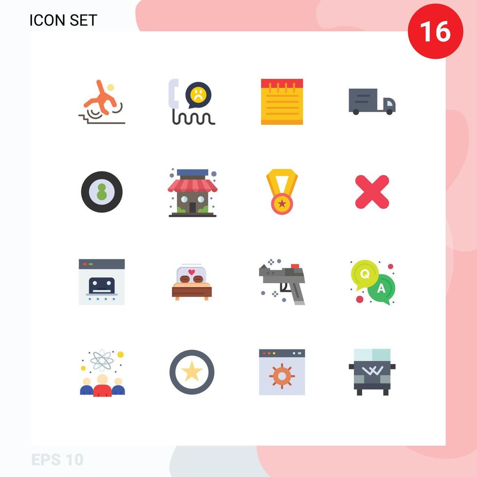 Mobile Interface Flat Color Set of 16 Pictograms of ball snooker phone vehicles school Editable Pack of Creative Vector Design Elements