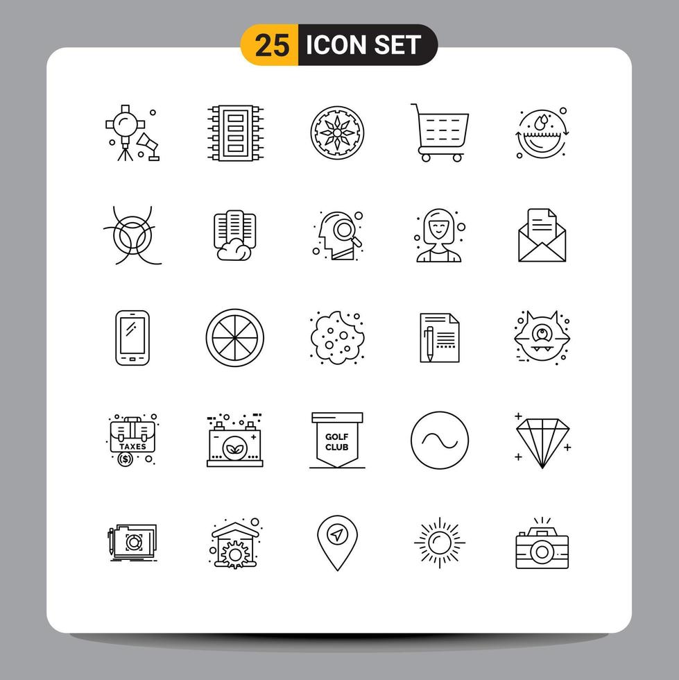 Set of 25 Modern UI Icons Symbols Signs for ecology shopping cart computer shop india Editable Vector Design Elements