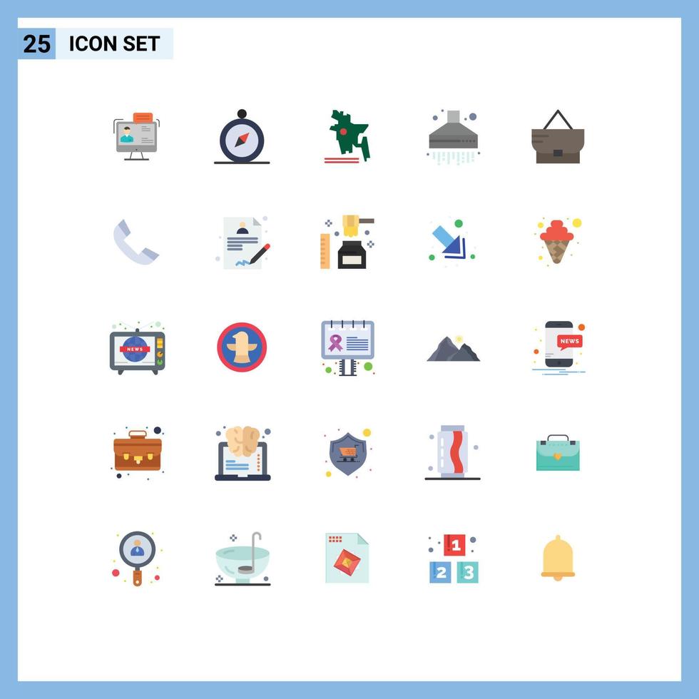 25 Universal Flat Color Signs Symbols of purse bag navigation kitchen extractor Editable Vector Design Elements