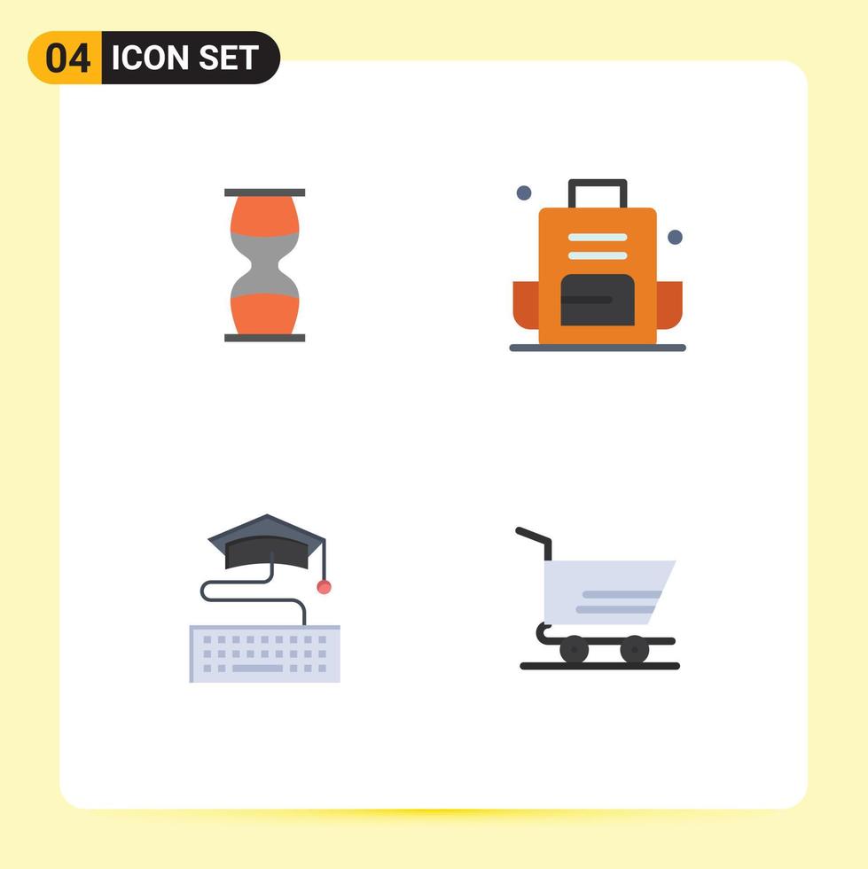 User Interface Pack of 4 Basic Flat Icons of hourglass outdoors sandclock backpack key Editable Vector Design Elements