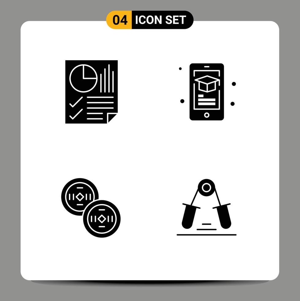 Universal Icon Symbols Group of 4 Modern Solid Glyphs of bars coins page learning chinese Editable Vector Design Elements