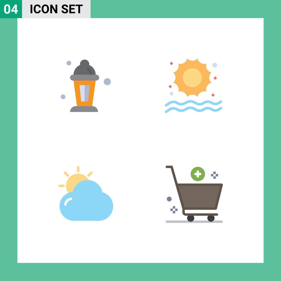 Pack of 4 creative Flat Icons of abrahamic shinning ramadan swimming add Editable Vector Design Elements