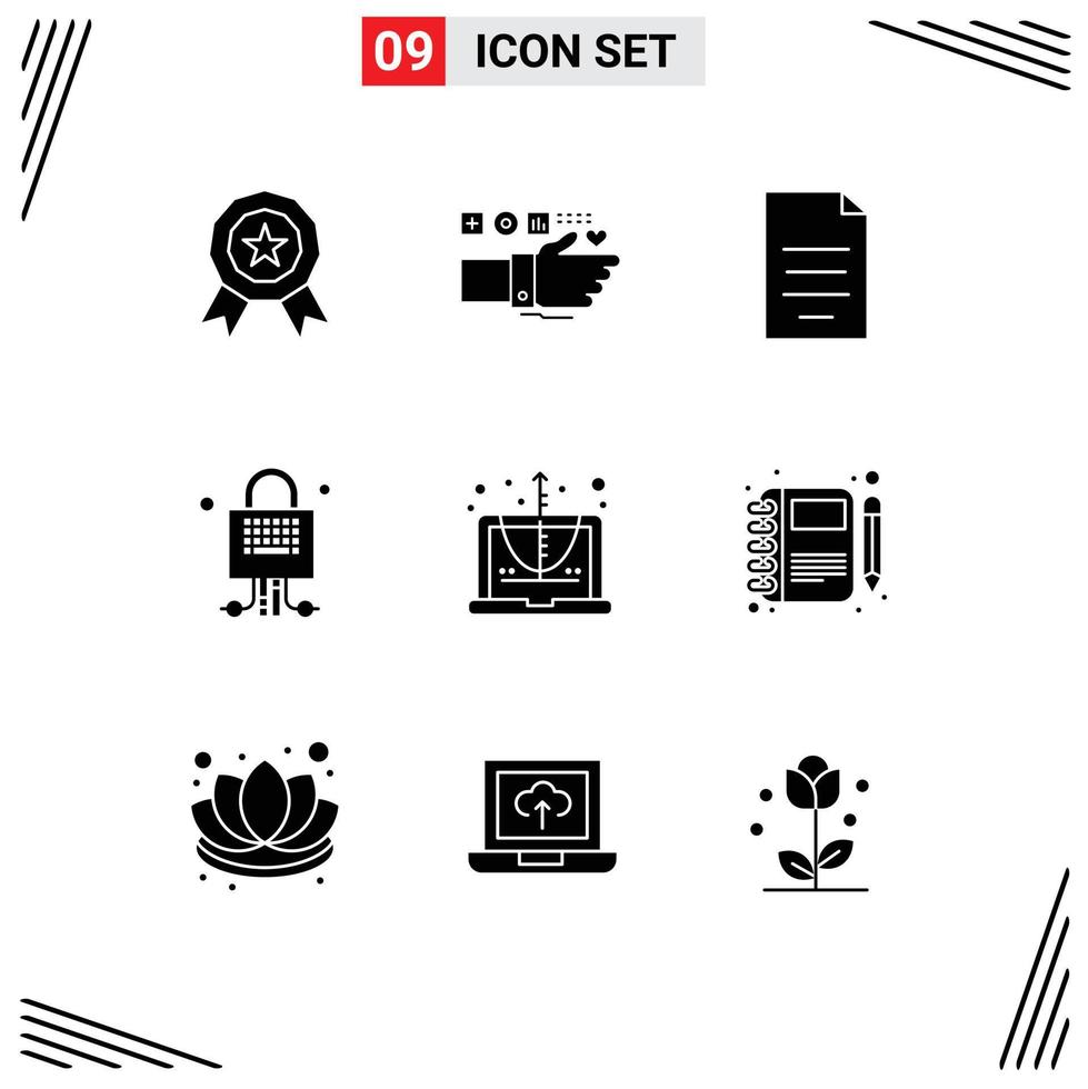9 Universal Solid Glyph Signs Symbols of calculate server document locked money Editable Vector Design Elements