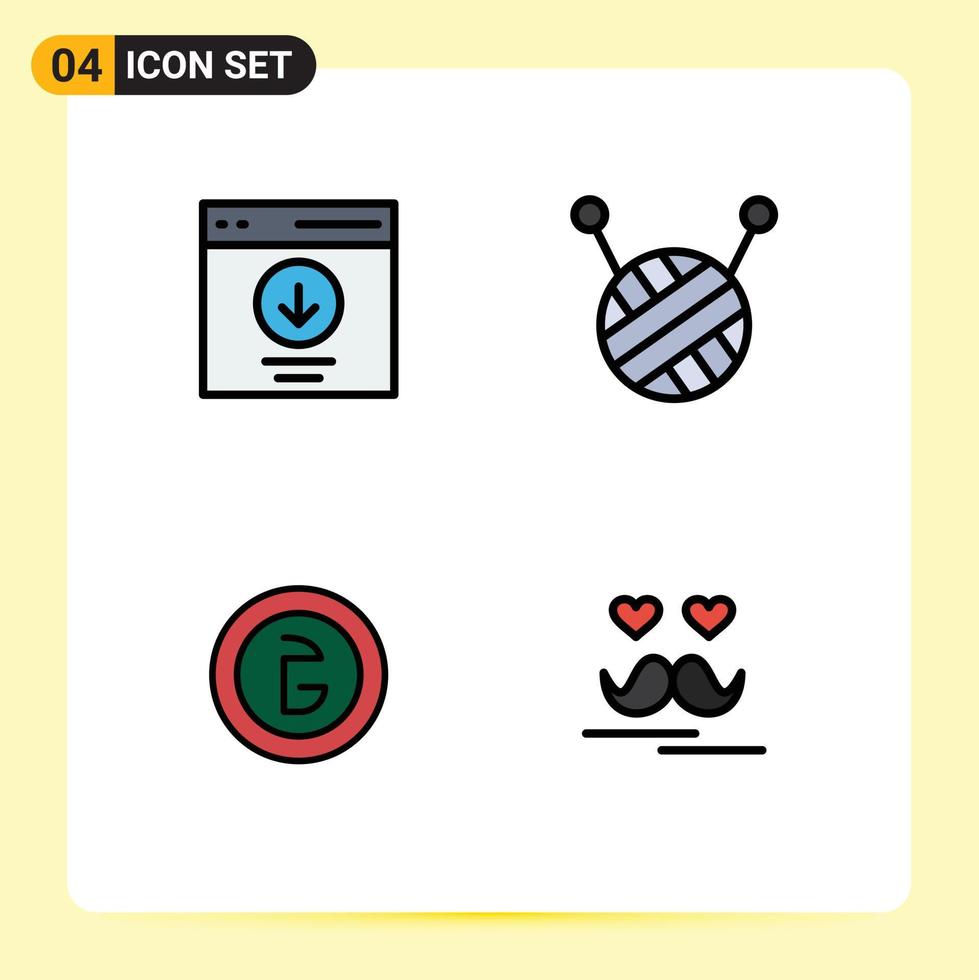 Filledline Flat Color Pack of 4 Universal Symbols of communication finance message bangladesh celebrate Editable Vector Design Elements