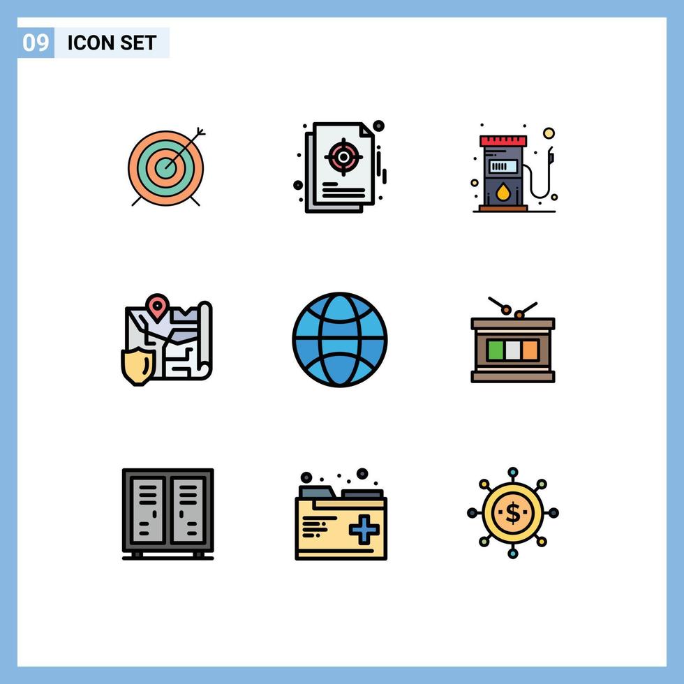 Universal Icon Symbols Group of 9 Modern Filledline Flat Colors of globe location target map fuel Editable Vector Design Elements