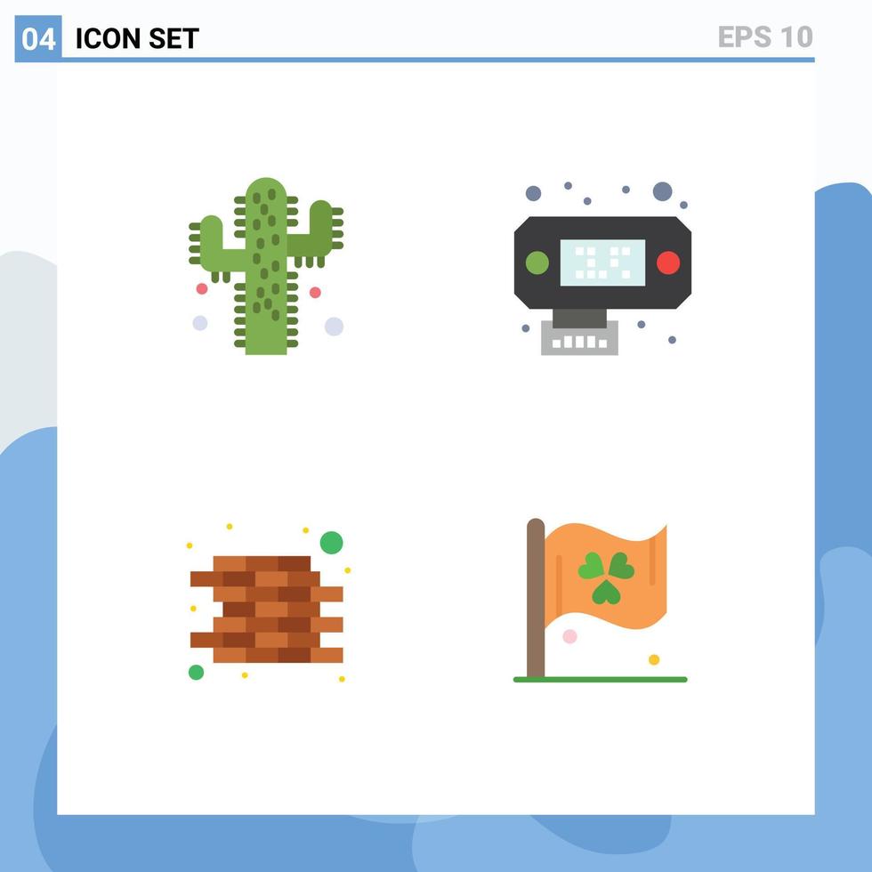Group of 4 Flat Icons Signs and Symbols for cactus flag connection brick ireland Editable Vector Design Elements