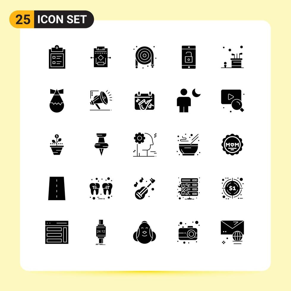 User Interface Pack of 25 Basic Solid Glyphs of caddy unlock hose mobile application application Editable Vector Design Elements