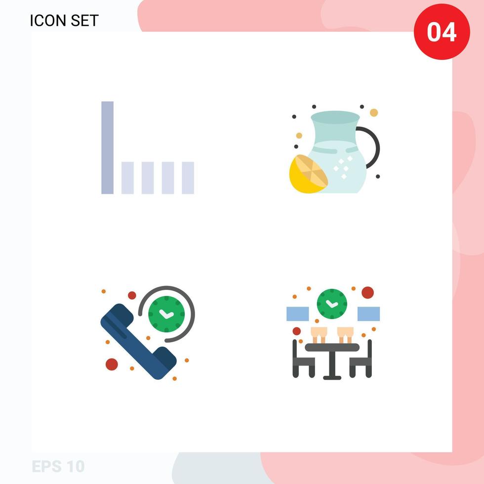 Set of 4 Commercial Flat Icons pack for connection phone food lemonades time Editable Vector Design Elements