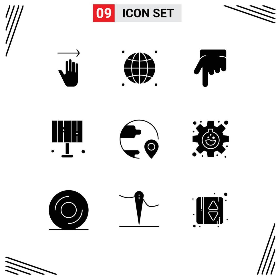 Set of 9 Vector Solid Glyphs on Grid for global delivery finger home light light Editable Vector Design Elements