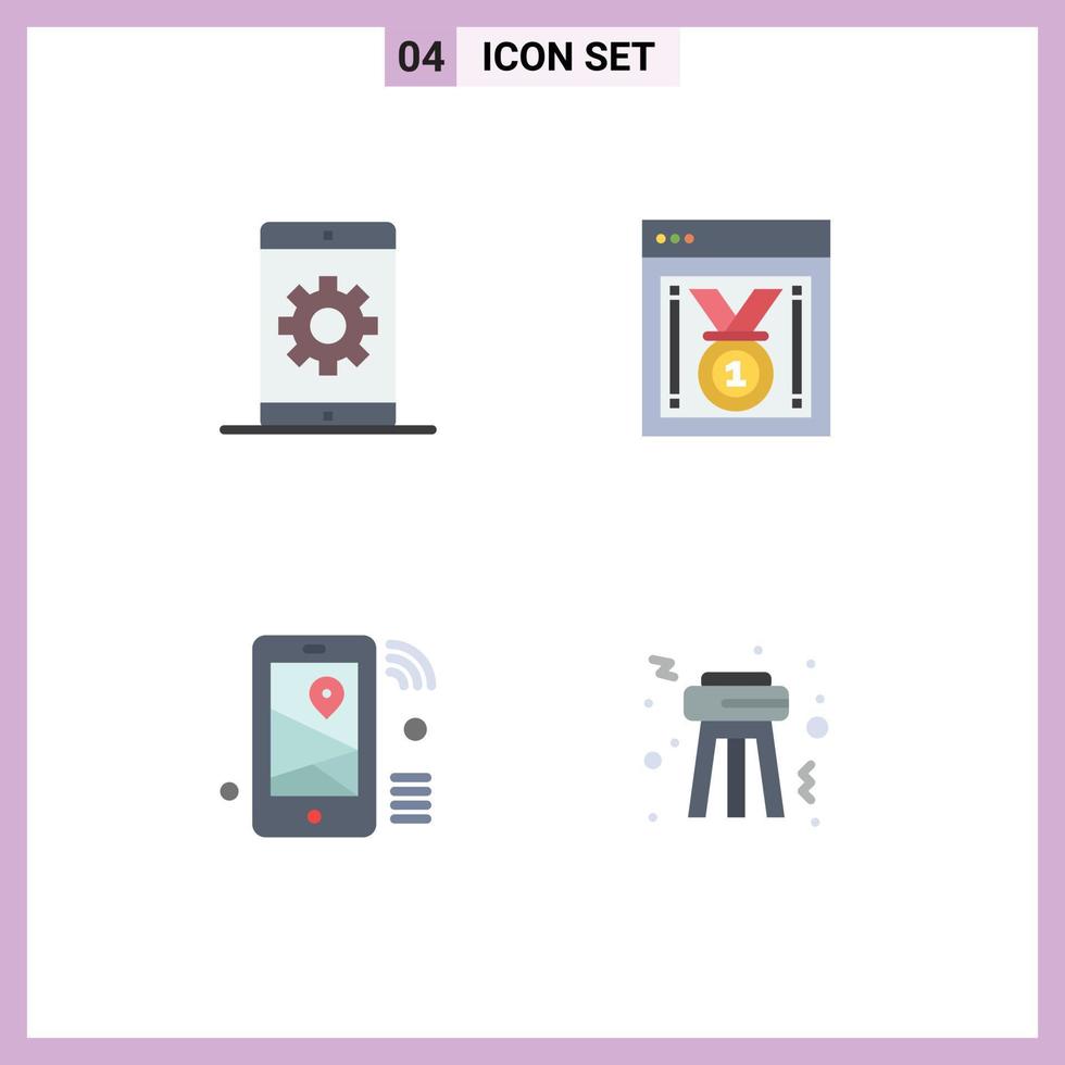 Pack of 4 creative Flat Icons of engine internet phone web performance location Editable Vector Design Elements