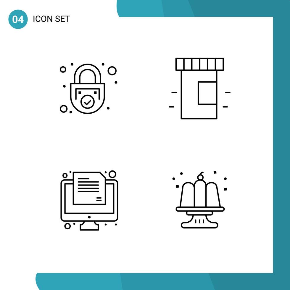 4 User Interface Line Pack of modern Signs and Symbols of lock online secure medicine paper Editable Vector Design Elements