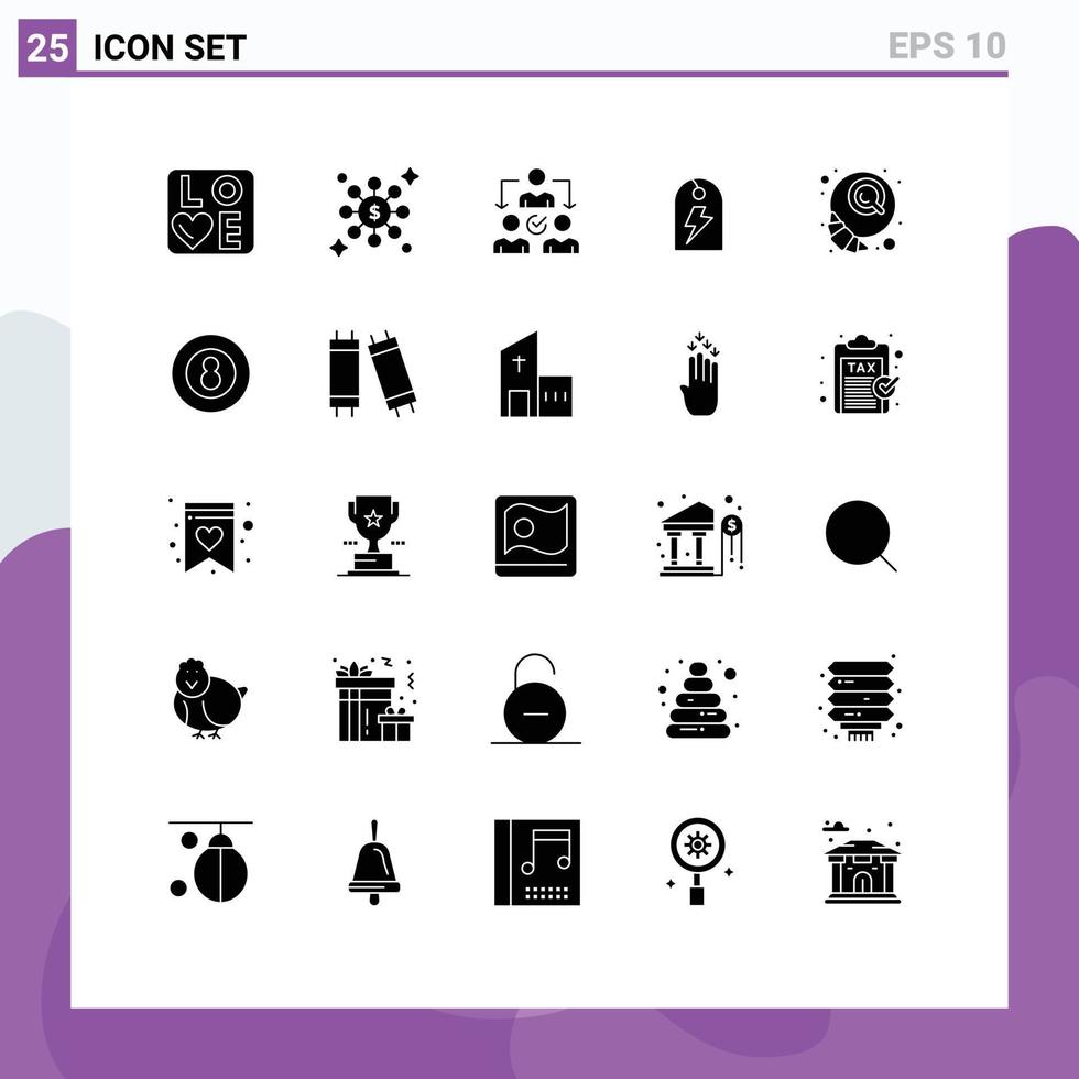 Mobile Interface Solid Glyph Set of 25 Pictograms of croissant breakfast delegate energy sign Editable Vector Design Elements