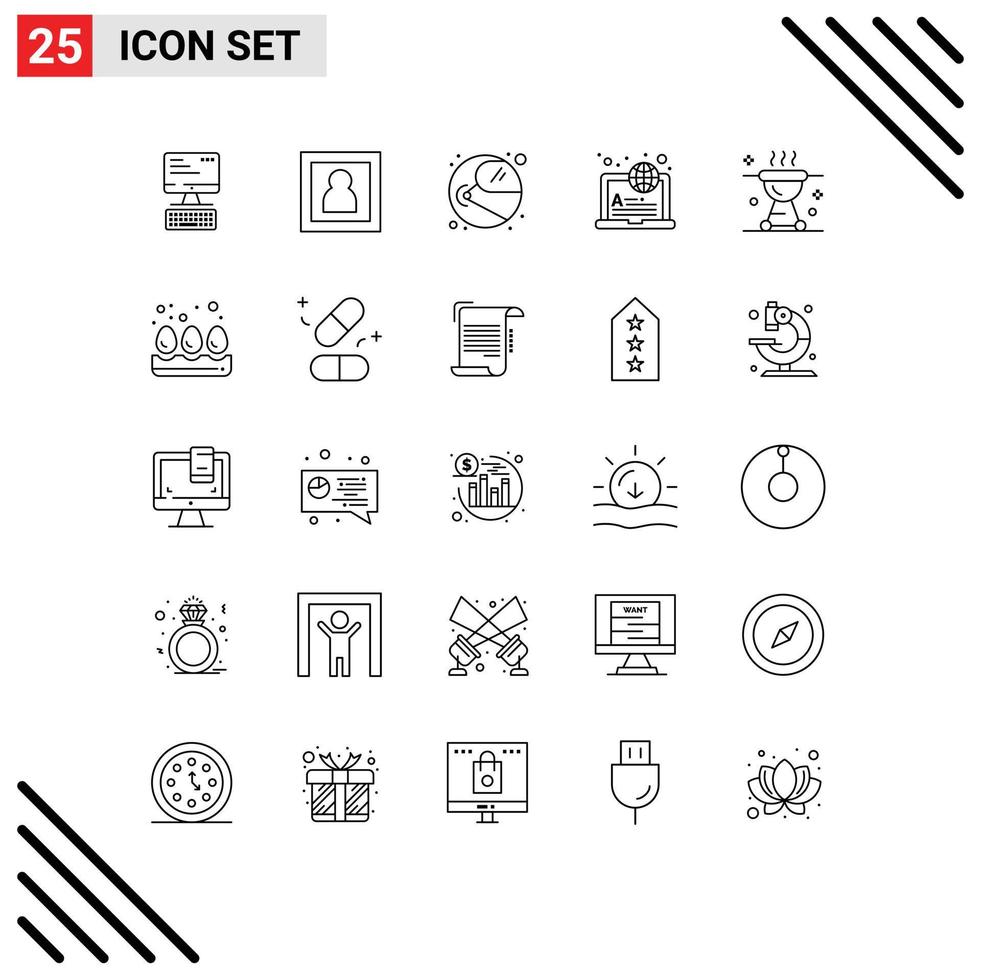 Group of 25 Lines Signs and Symbols for bbq online astronaut learning international Editable Vector Design Elements