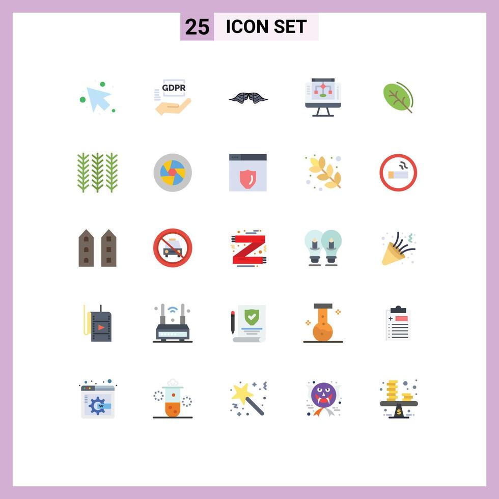 User Interface Pack of 25 Basic Flat Colors of leaf computer hipster server data sharing Editable Vector Design Elements
