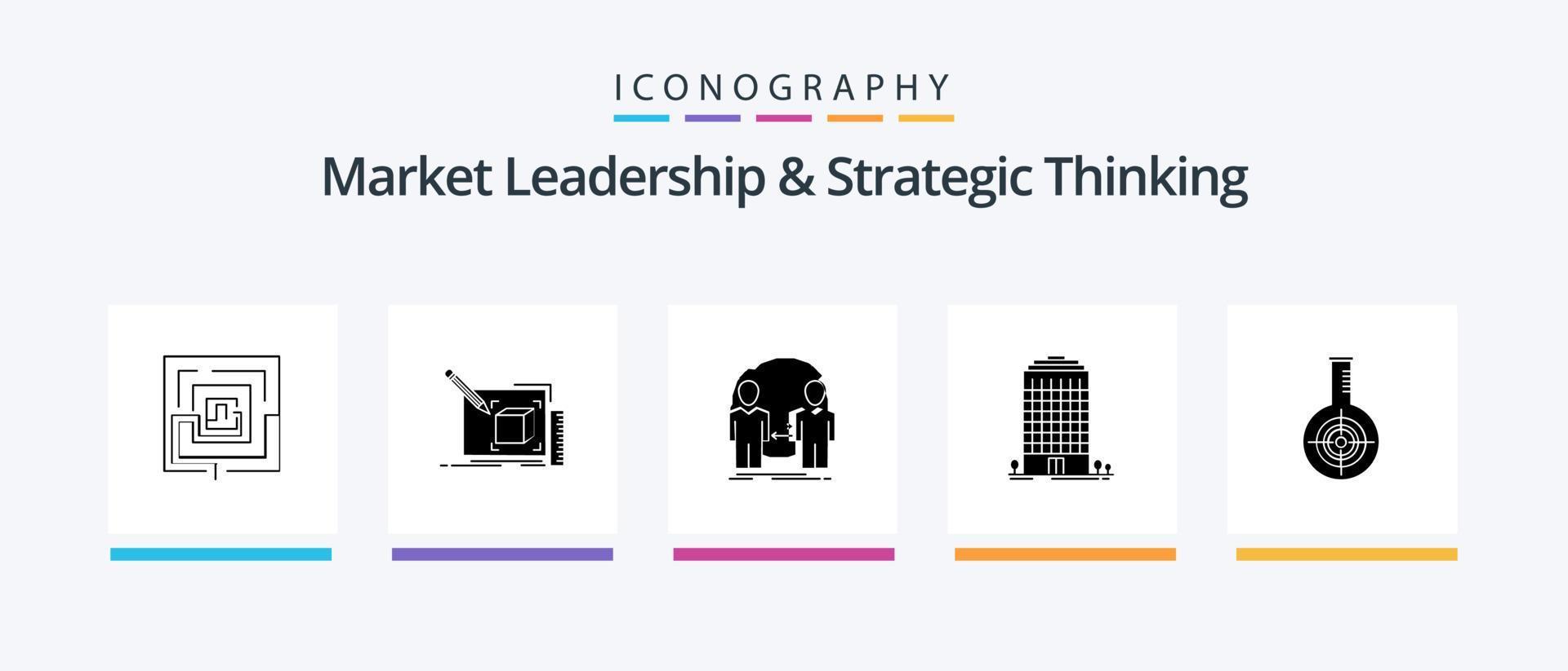 Market Leadership And Strategic Thinking Glyph 5 Icon Pack Including tower. building. line. duplicate. user. Creative Icons Design vector