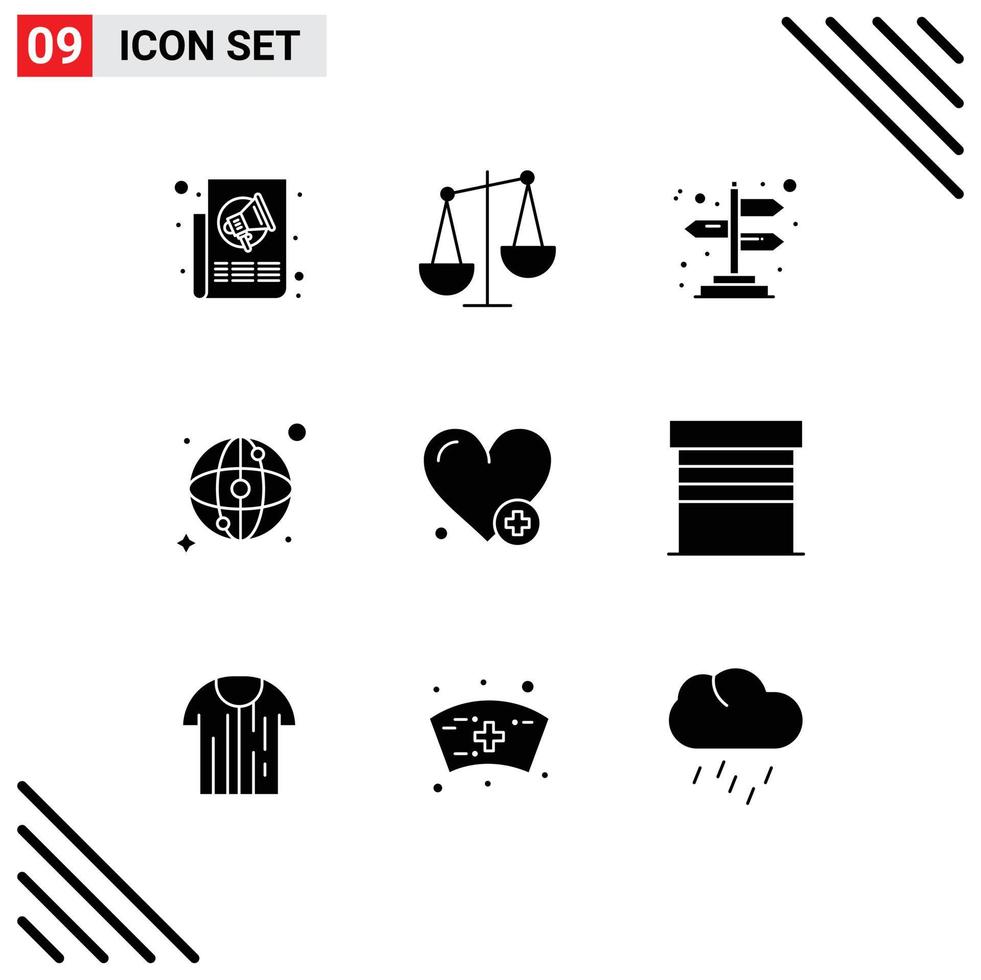 Set of 9 Modern UI Icons Symbols Signs for add medical libra network world Editable Vector Design Elements