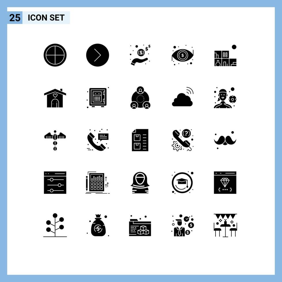 paquete de 25 signos y símbolos modernos de glifos sólidos para medios de impresión web, como elementos de diseño de vectores editables en efectivo multimedia de aspecto hogareño