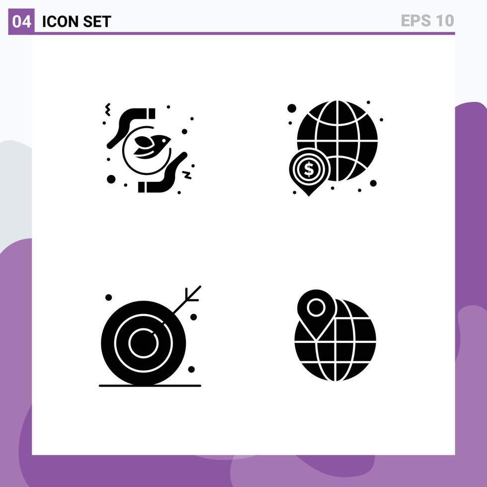 Pictogram Set of 4 Simple Solid Glyphs of equality world peace finance ambition Editable Vector Design Elements