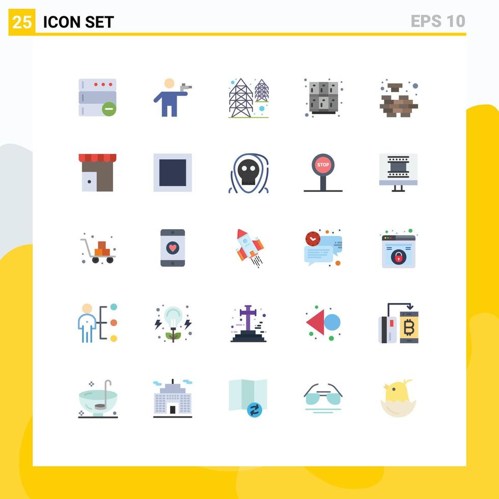 Mobile Interface Flat Color Set of 25 Pictograms of logic open electricity locker learn Editable Vector Design Elements
