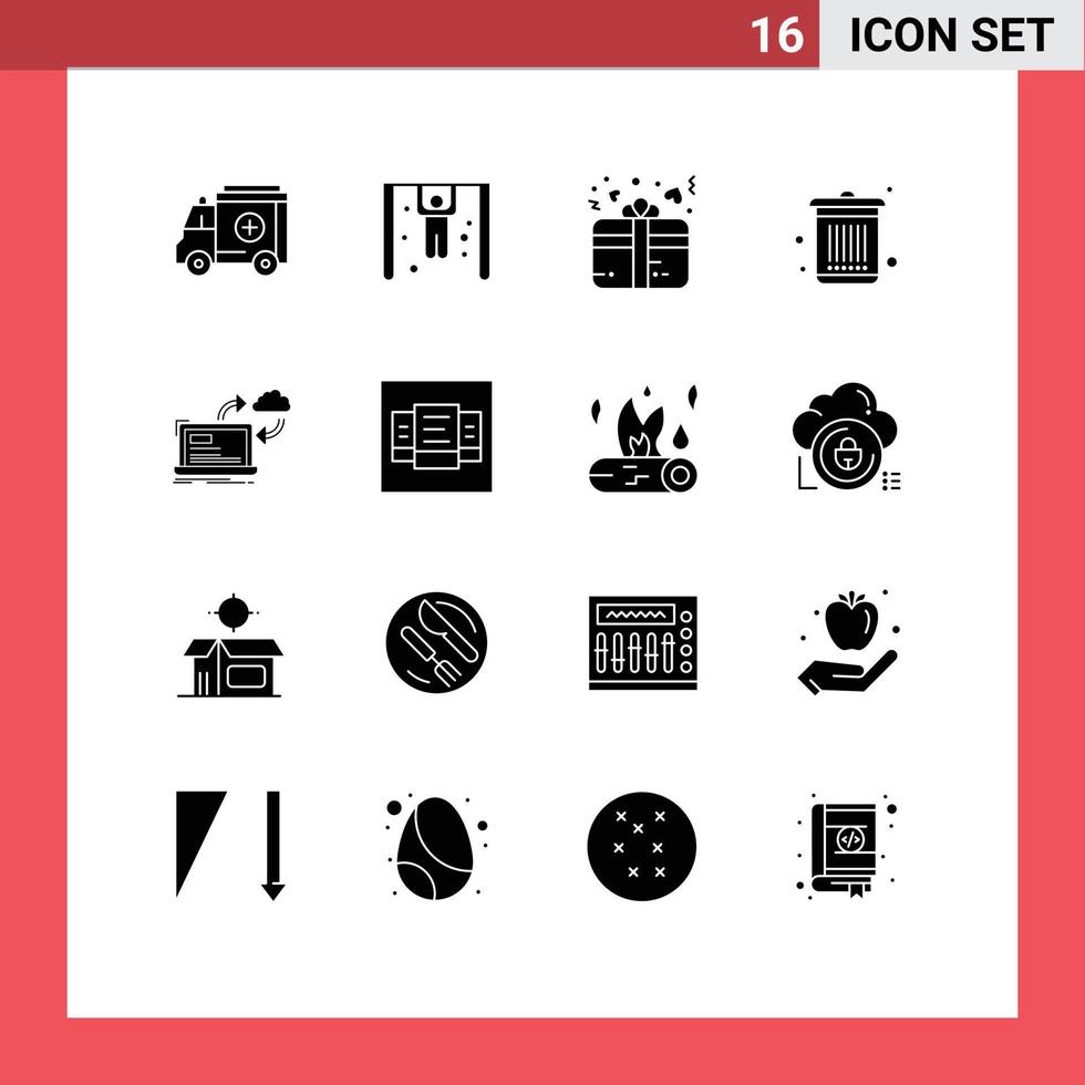 Set of 16 Commercial Solid Glyphs pack for dashboard processing present sync garbage Editable Vector Design Elements