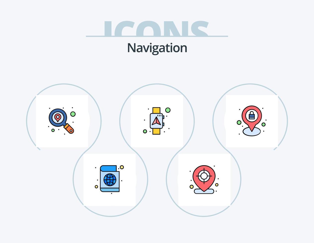 Navigation Line Filled Icon Pack 5 Icon Design. way. back. navigation. arrow. location vector