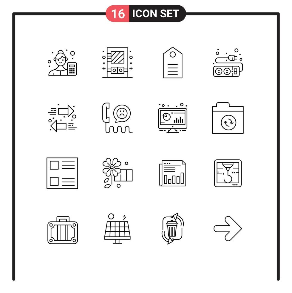 User Interface Pack of 16 Basic Outlines of cable plug utensil electric label Editable Vector Design Elements