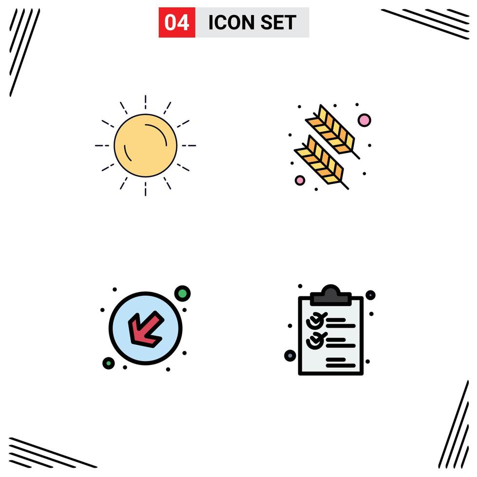 Modern Set of 4 Filledline Flat Colors and symbols such as sun arrow sunrise calligraphy left Editable Vector Design Elements