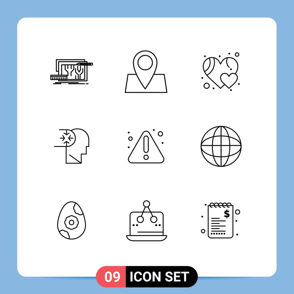 9 Universal Outlines Set for Web and Mobile Applications notice head pad lock disorder mind Editable Vector Design Elements