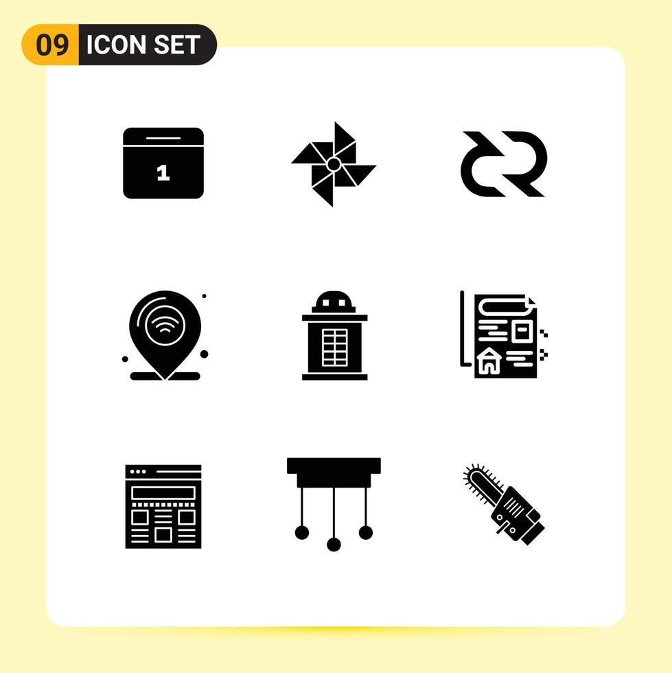 Pack of 9 creative Solid Glyphs of ticket iot blockchain internet of things location Editable Vector Design Elements