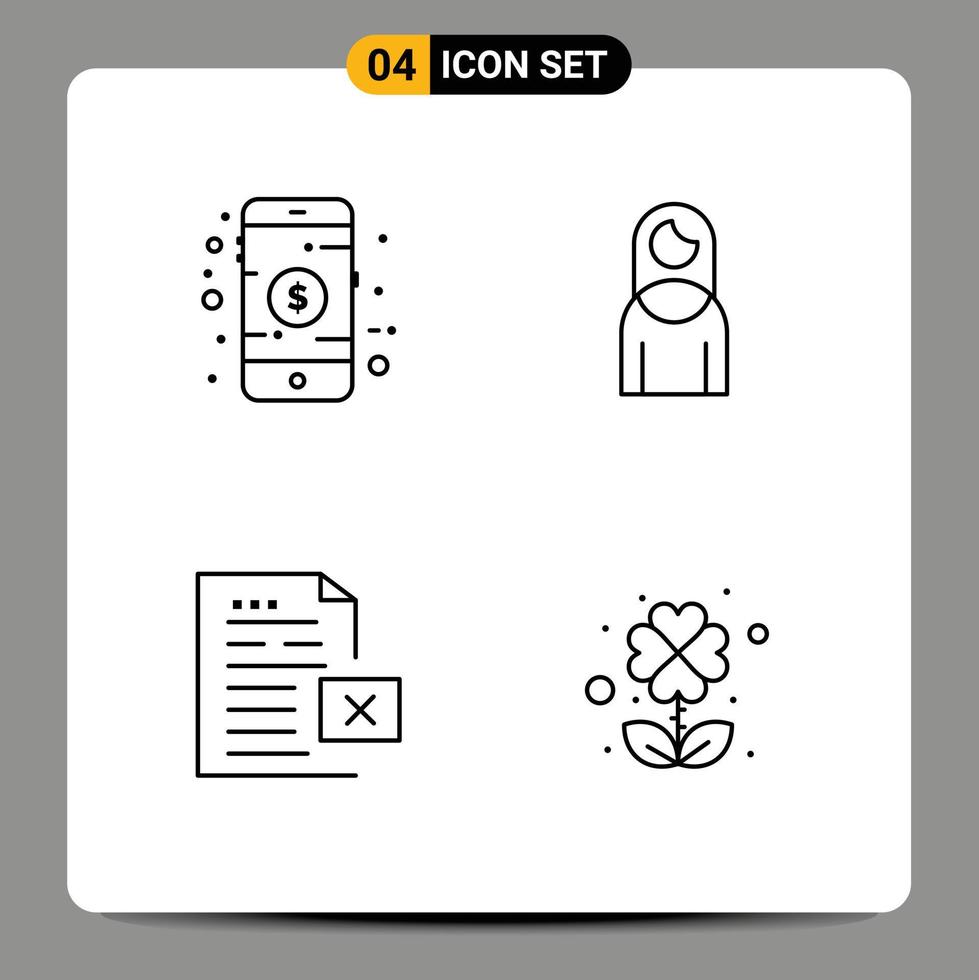 Set of 4 Vector Filledline Flat Colors on Grid for mobile delete shop girl file Editable Vector Design Elements
