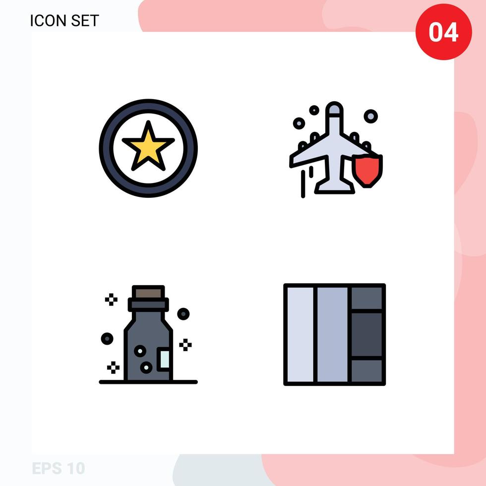 Universal Icon Symbols Group of 4 Modern Filledline Flat Colors of favorite danger fly protection grid Editable Vector Design Elements