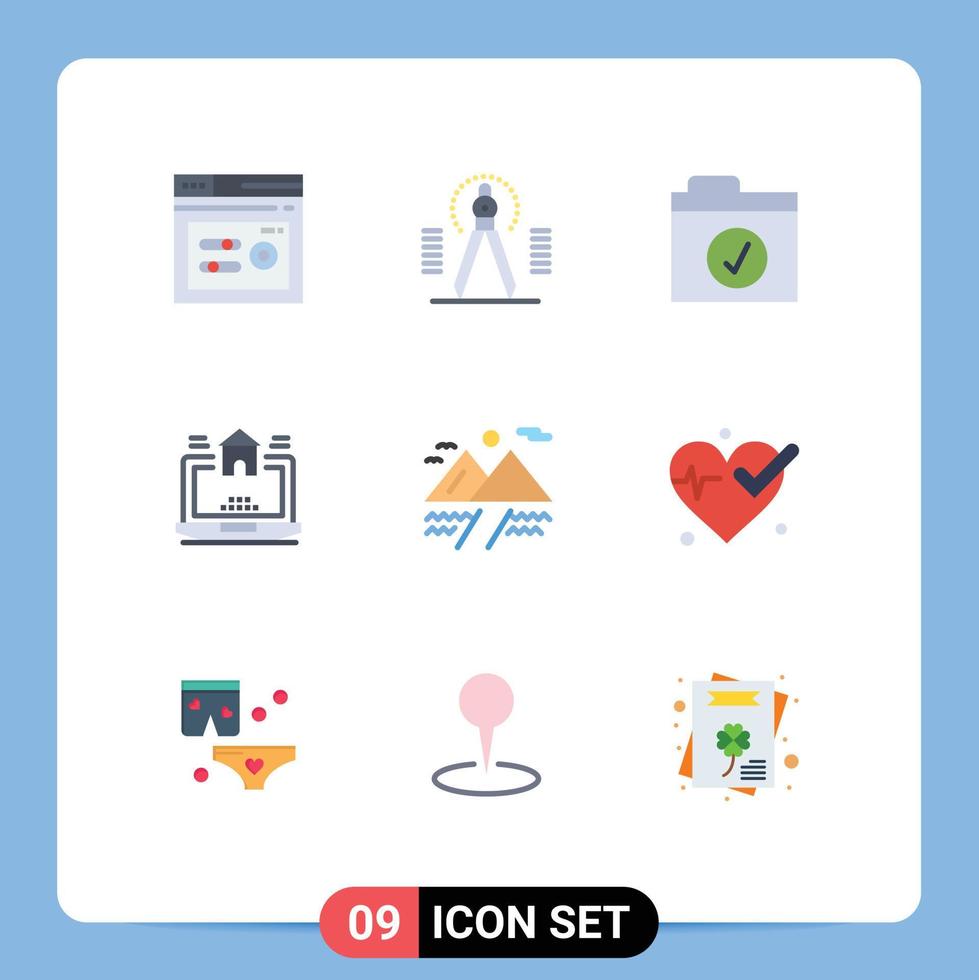 9 Flat Color concept for Websites Mobile and Apps cloud estate draw real laptop Editable Vector Design Elements