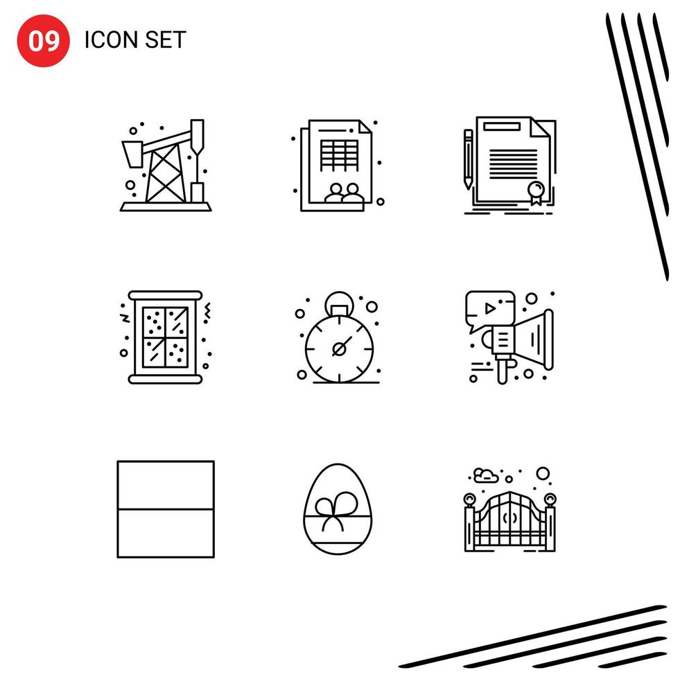 9 Universal Outlines Set for Web and Mobile Applications management winter contract window christmas Editable Vector Design Elements