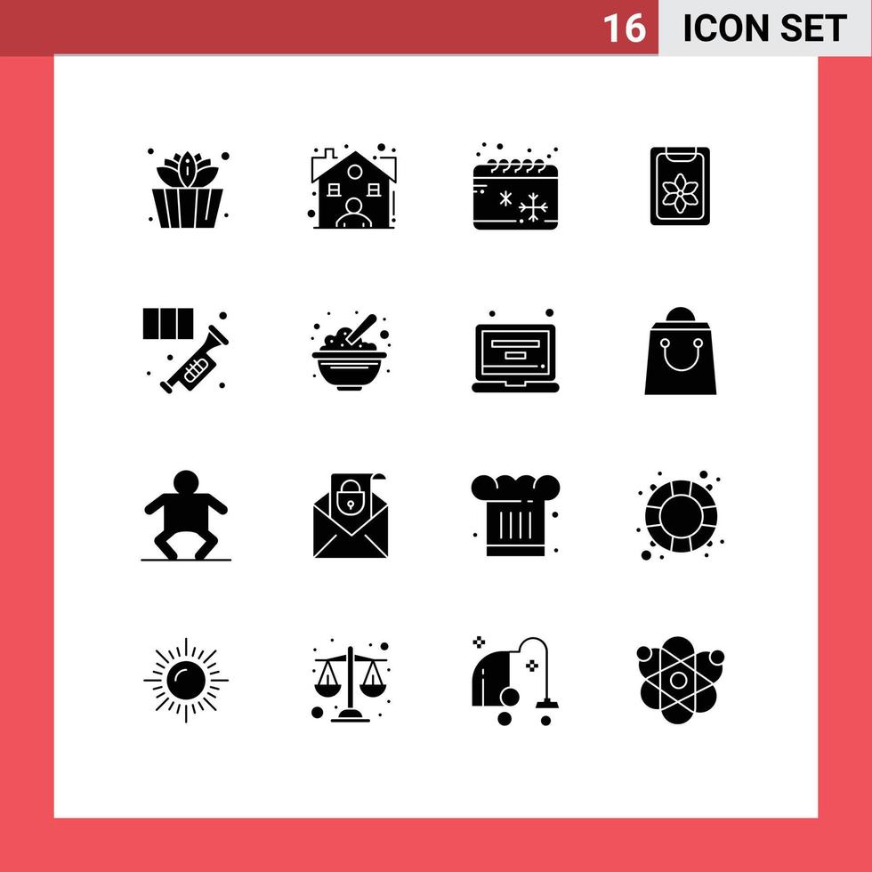 Modern Set of 16 Solid Glyphs and symbols such as instrument brass cold clip clipboard Editable Vector Design Elements