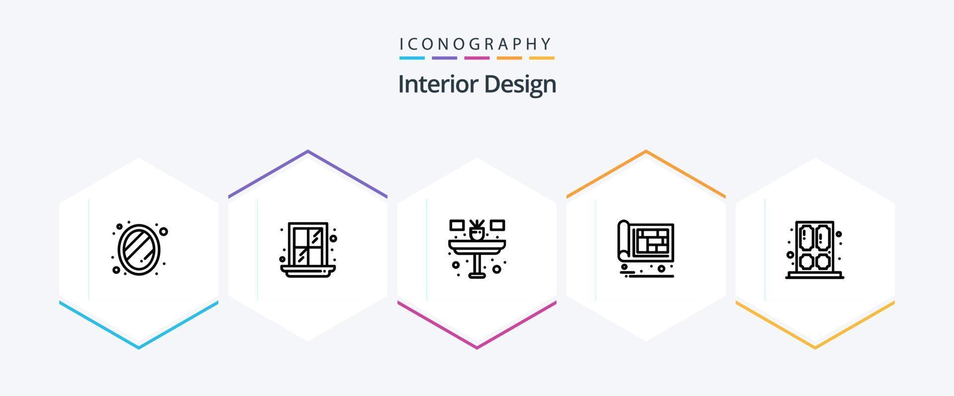 paquete de iconos de 25 líneas de diseño de interiores que incluye el hogar. ingeniero. flor. diseño. edificio vector