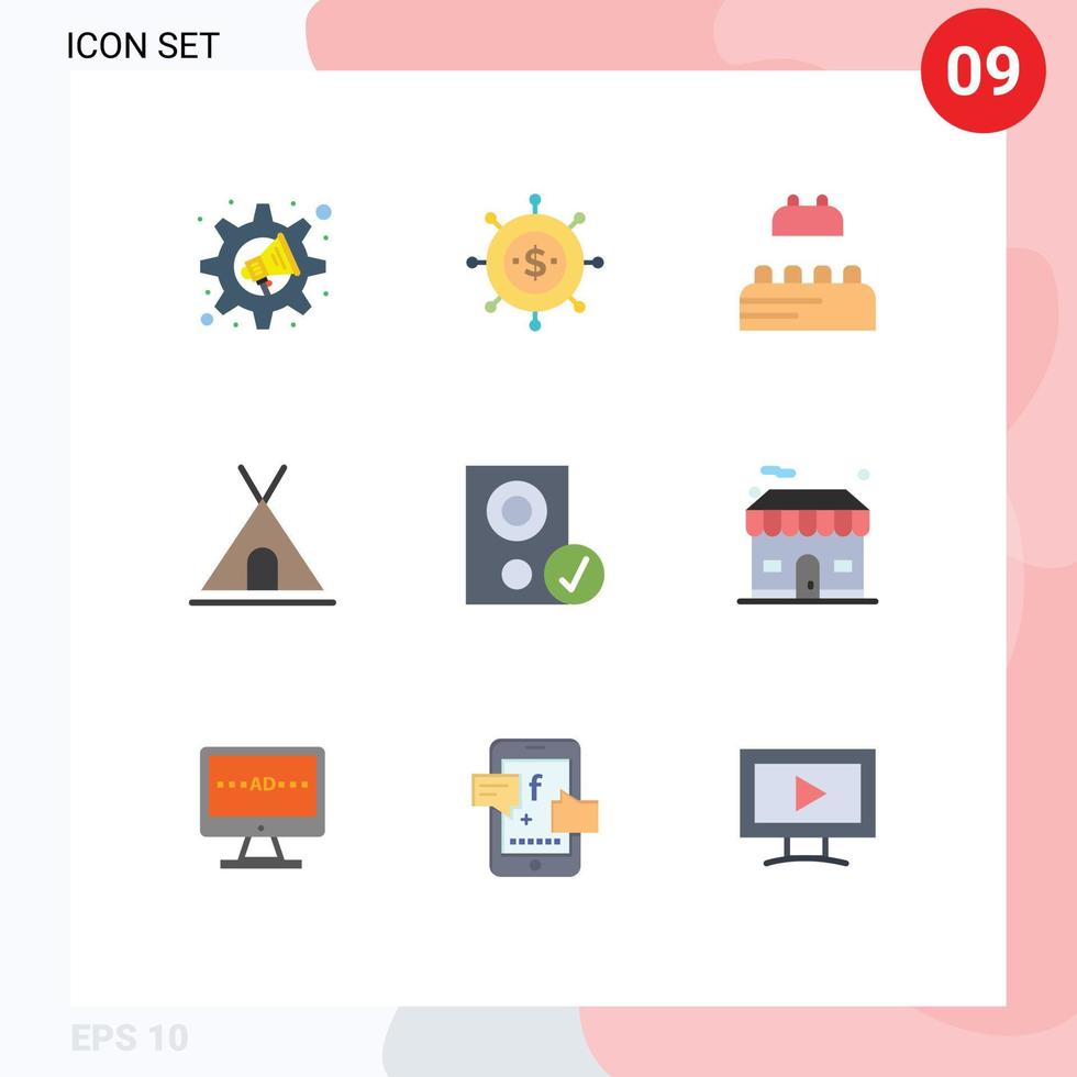 Set of 9 Vector Flat Colors on Grid for gadget computers bricks travel nature Editable Vector Design Elements