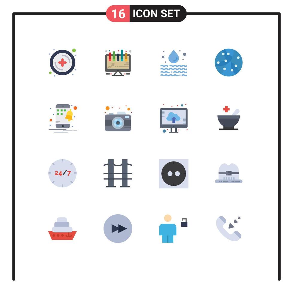 16 Universal Flat Colors Set for Web and Mobile Applications camera notification pollution mobile network Editable Pack of Creative Vector Design Elements