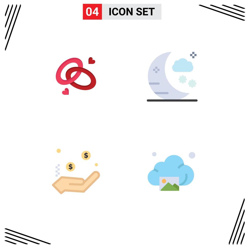 4 Universal Flat Icons Set for Web and Mobile Applications ring currency engagment ring holiday hand Editable Vector Design Elements